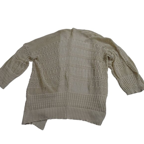 Lightweight Beige Open Knit Crochet Cardigan Sweater Women One Size Fits Most - Picture 3 of 9